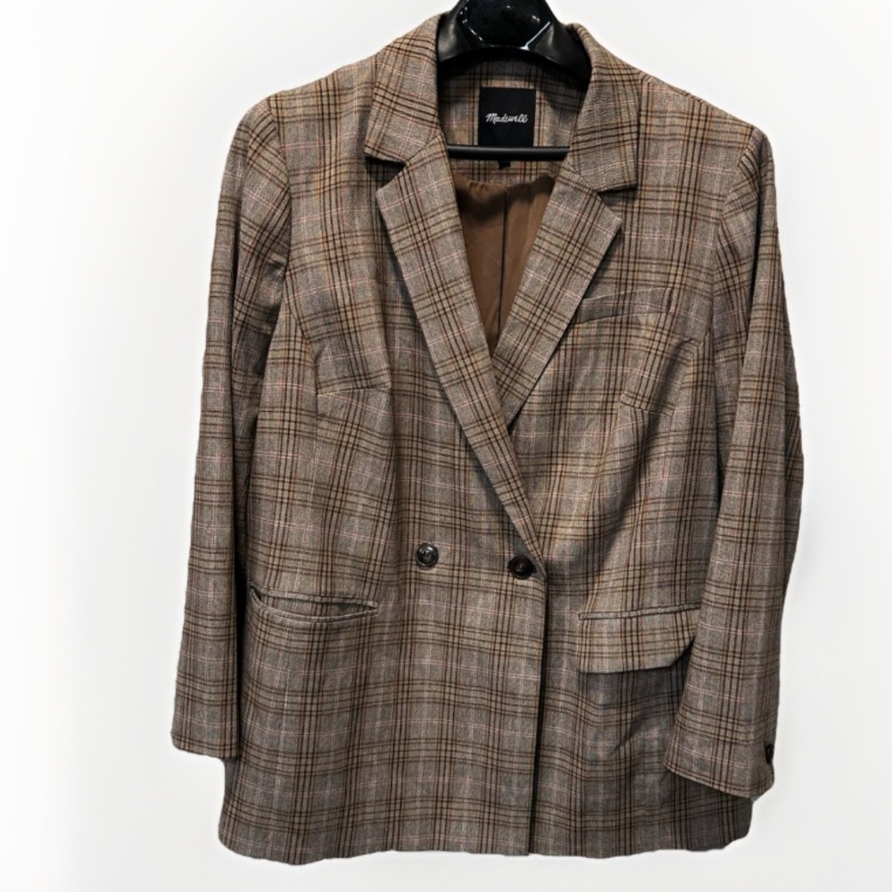 Madewell Plaid Blazer in Brown and Tan